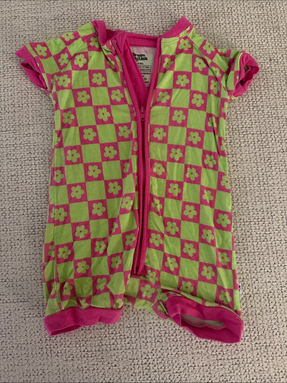 Dream Big Club Pink & Green Floral Checker Romper for Kids